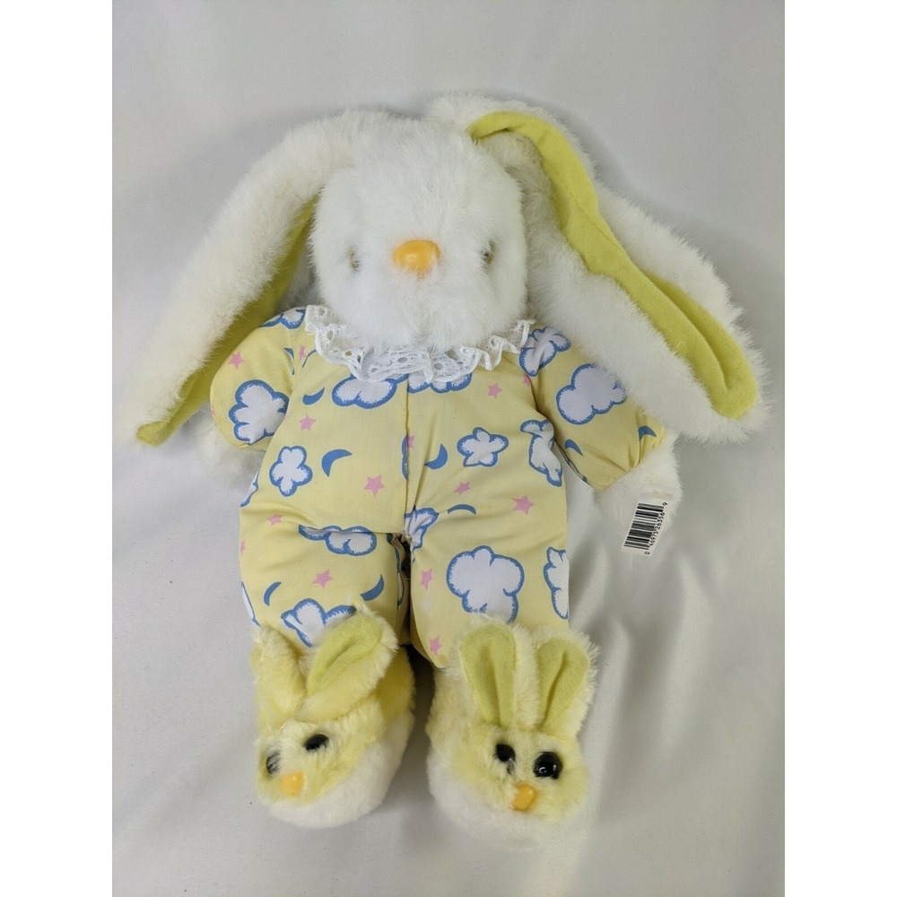 Wangs International White Rabbit Plush Bunny 12 Inch Clouds Yellow Slippers